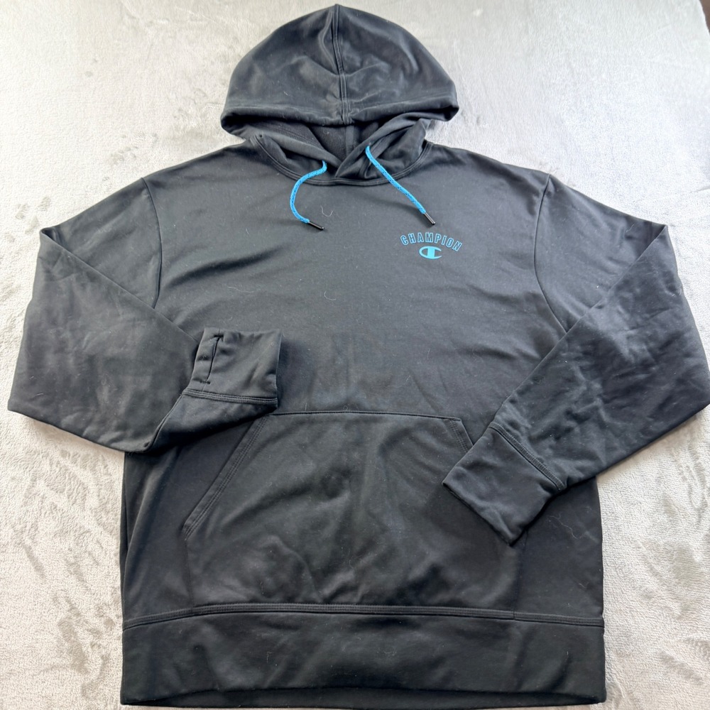 Champion Authentic Athleticwear Black Hoodie Women's Medium S9441G 5HB Teal Logo